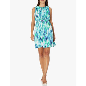 Ellen Tracy Women D-Ring A-line Dress Waves/Ink Combo Size 8